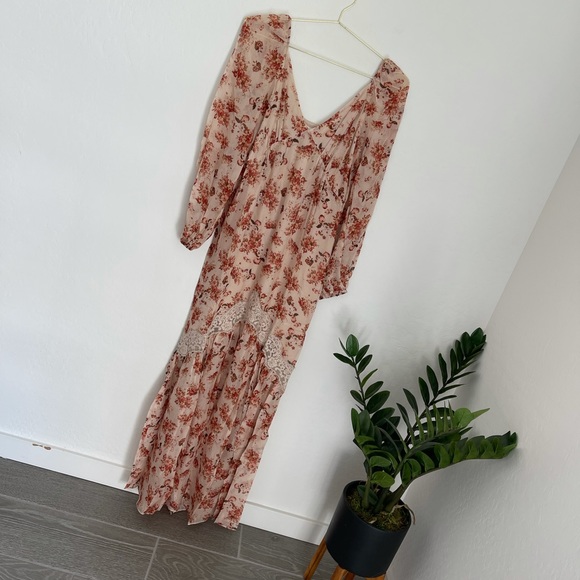 Cami NYC Francie Lace Trimmed Floral Boho 100% Silk Chiffon Maxi Dress Sz Small - Picture 2 of 10